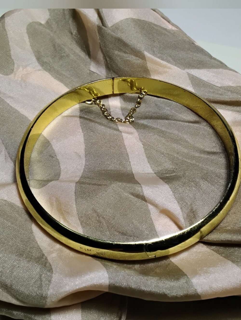 Vintage Gold Vermeil Over 925 Silver Bangle Bracelet w/ safety chain